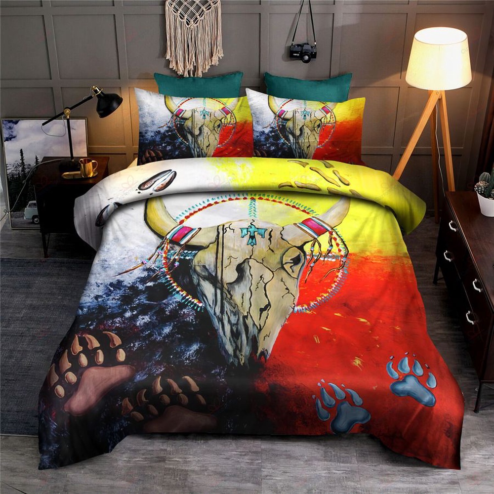 Native American Bedding Set, Weather Skull Native American Bedding Set, Native Bed Set