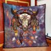 Native American Blanket, Buffalo Head Motifs Fleece Blanket, Native Blankets