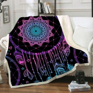 Native American Blanket, Dreamcatcher Purple Fleece Blanket,&hellip;