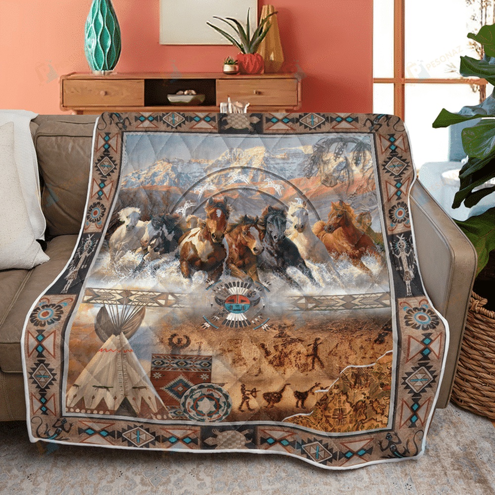 Native American Blanket, Horse Tribal Native American All Over Printed Blanket, Native Blankets