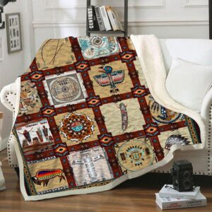 Native American Blanket, Indigenous Cultural Symbols Fleece&hellip;