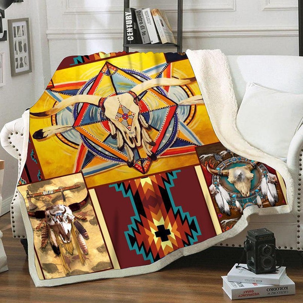 Native American Blanket, Native Buffalo Pattern Fleece Blanket, Native Blankets