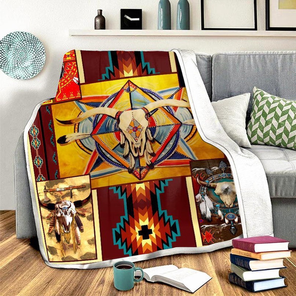 Native American Blanket, Native Buffalo Pattern Fleece Blanket, Native Blankets