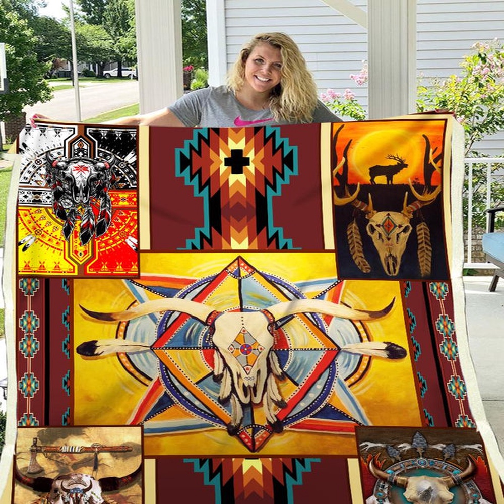 Native American Blanket, Native Buffalo Pattern Fleece Blanket, Native Blankets