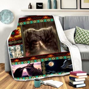 Native American Blanket, Native Loving Wolves Fleece&hellip;