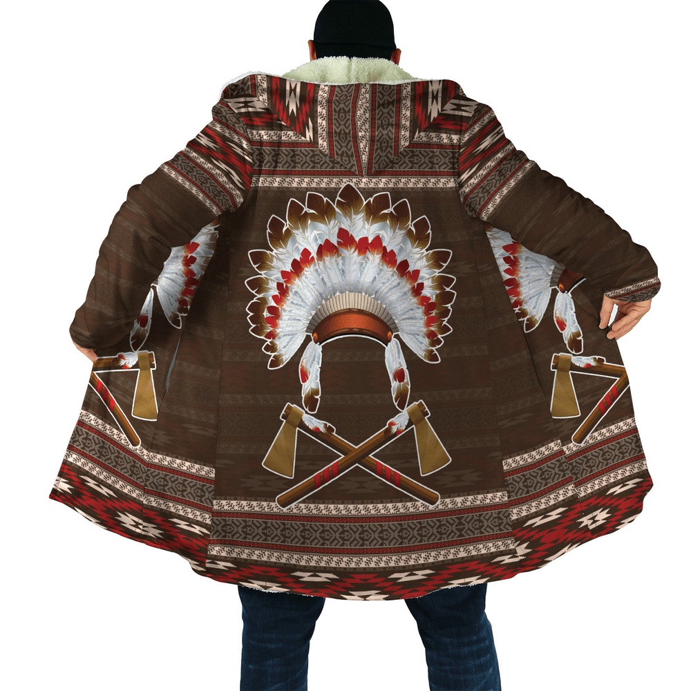 Native American Coat, Aboriginal Hat Motifs Native American 3D All Over Printed Hooded Cloak Coat Native American Coat, Aboriginal Hat Motifs Native American 3D All Over Printed Hooded Cloak Coat