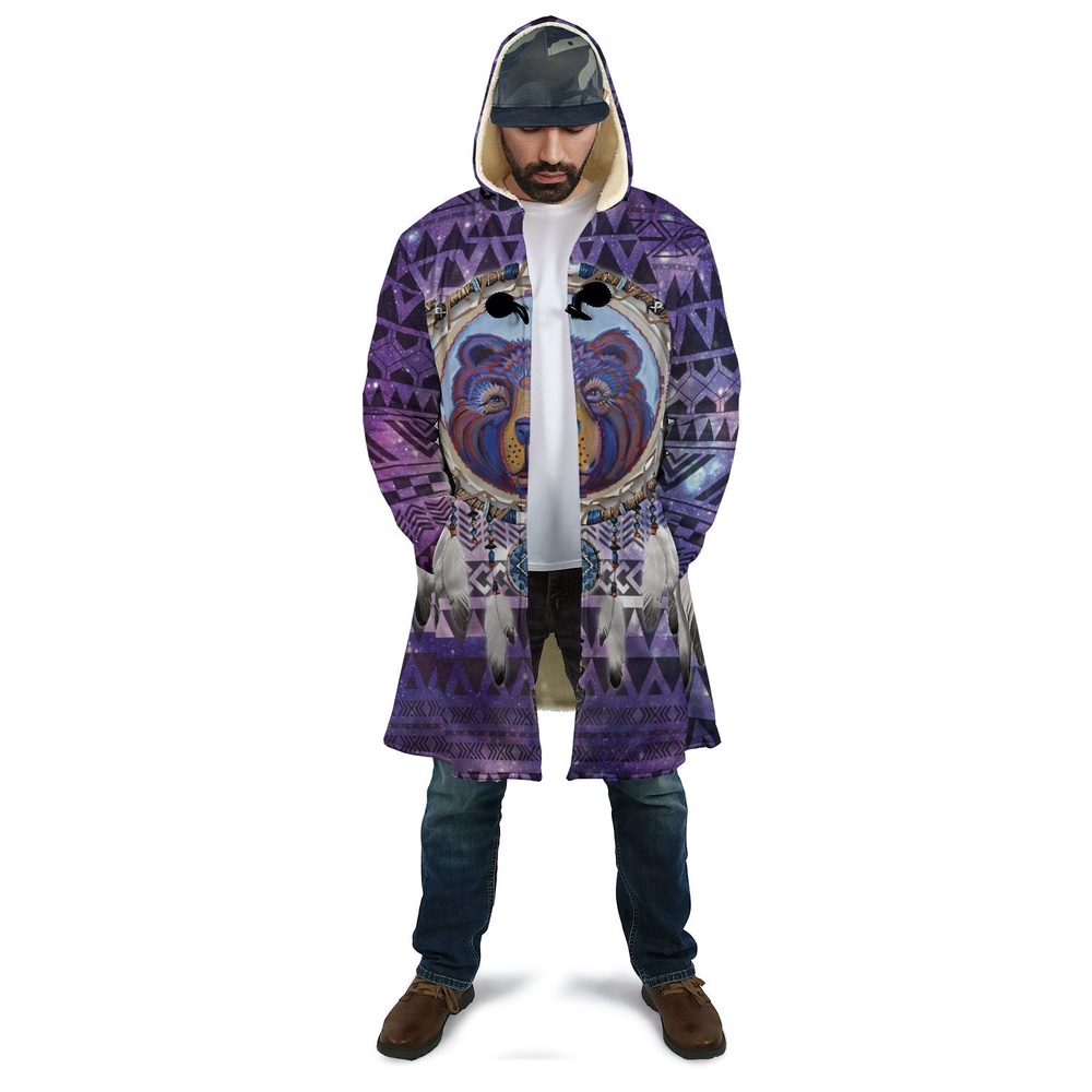 Native American Coat, Bear Native American 3D All Over Printed Hooded Cloak Coat Native American Coat, Bear Native American 3D All Over Printed Hooded Cloak Coat