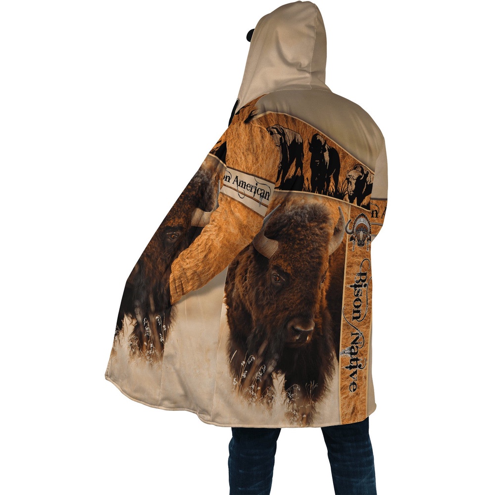 Native American Coat, Bison Native American 3D All Over Printed Hooded Cloak Coat Native American Coat, Bison Native American 3D All Over Printed Hooded Cloak Coat