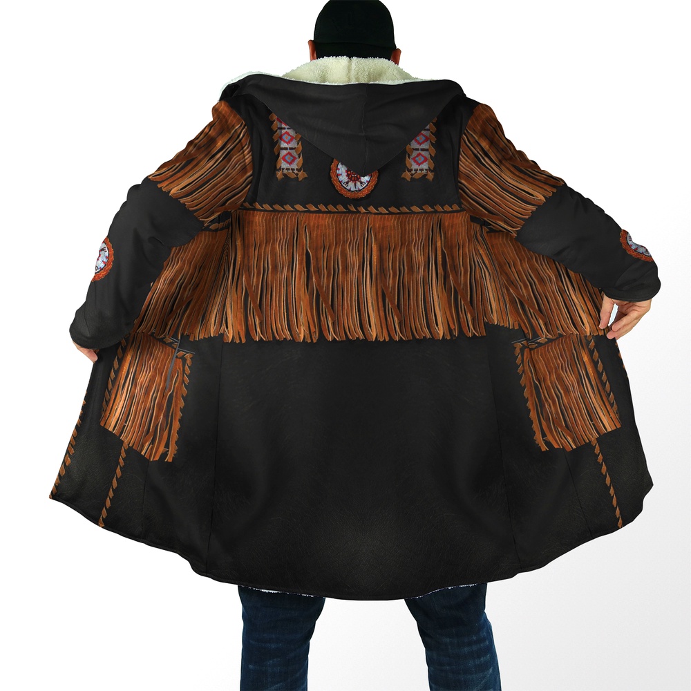 Native American Coat, Black And Brown Native American 3D All Over Printed Hooded Cloak Coat Native American Coat, Black And Brown Native American 3D All Over Printed Hooded Cloak Coat