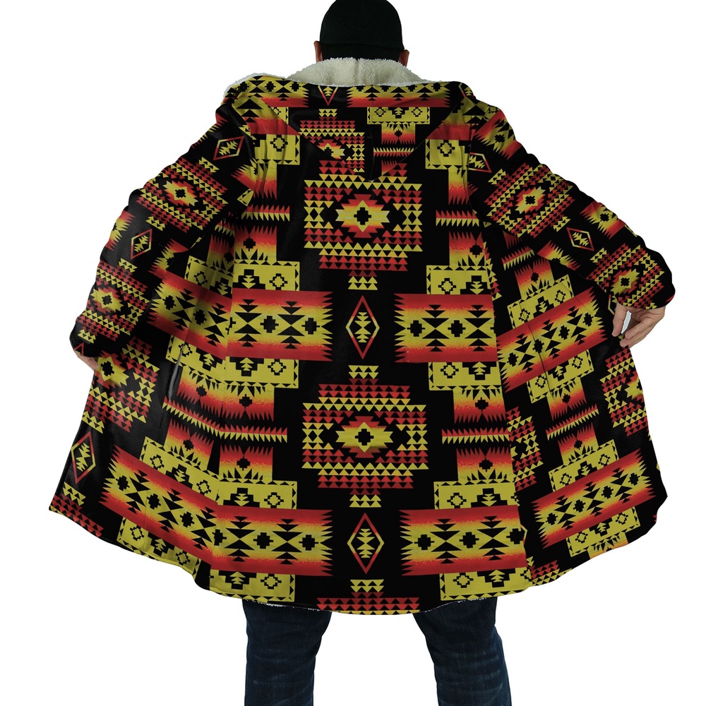 Native American Coat, Brocade Native American 3D All Over Printed Hooded Cloak Coat Native American Coat, Brocade Native American 3D All Over Printed Hooded Cloak Coat