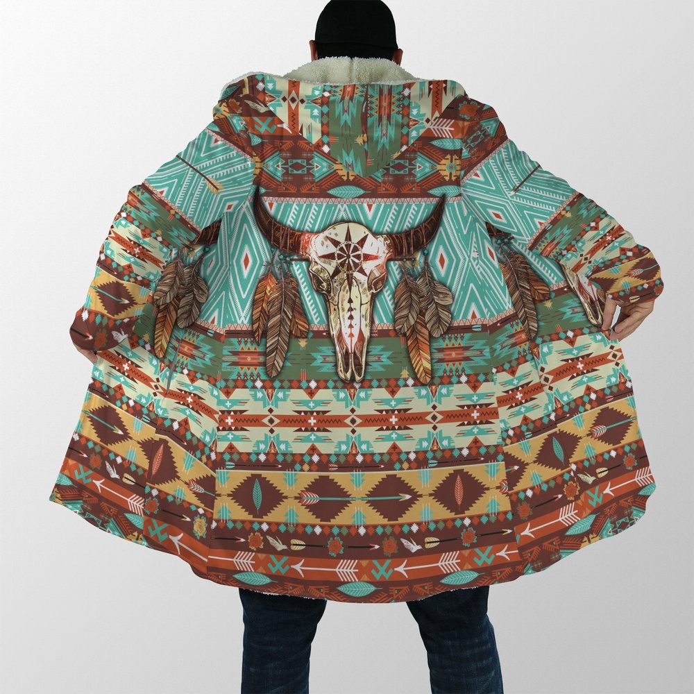 Native American Coat, Casual Skull Native American 3D All Over Printed Hooded Cloak Coat Native American Coat, Casual Skull Native American 3D All Over Printed Hooded Cloak Coat