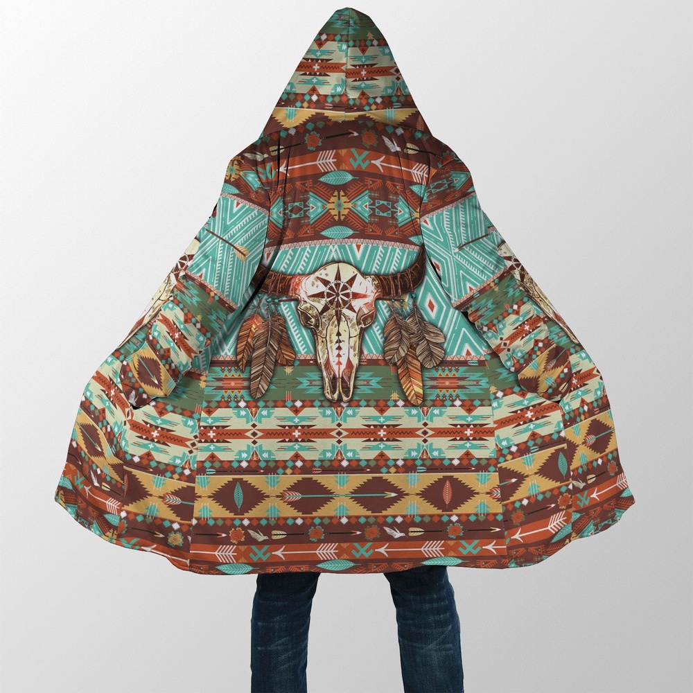 Native American Coat, Casual Skull Native American 3D All Over Printed Hooded Cloak Coat Native American Coat, Casual Skull Native American 3D All Over Printed Hooded Cloak Coat