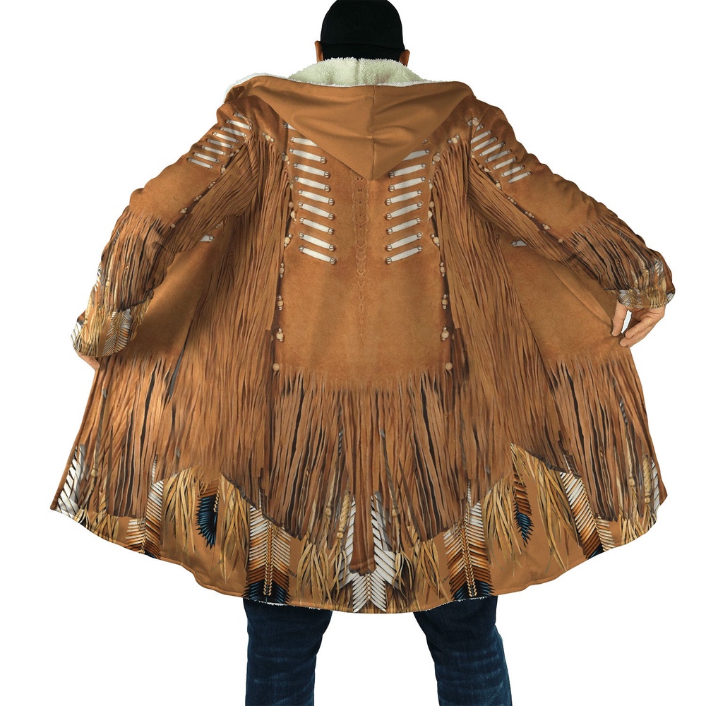 Native American Coat, Cow Leather Pattern Native American 3D All Over Printed Hooded Cloak Coat Native American Coat, Cow Leather Pattern Native American 3D All Over Printed Hooded Cloak Coat