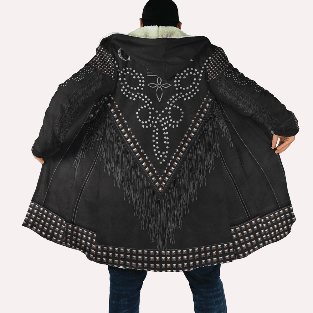 Native American Coat, Cowboy Stone Motifs Native American 3D All Over Printed Hooded Cloak Coat