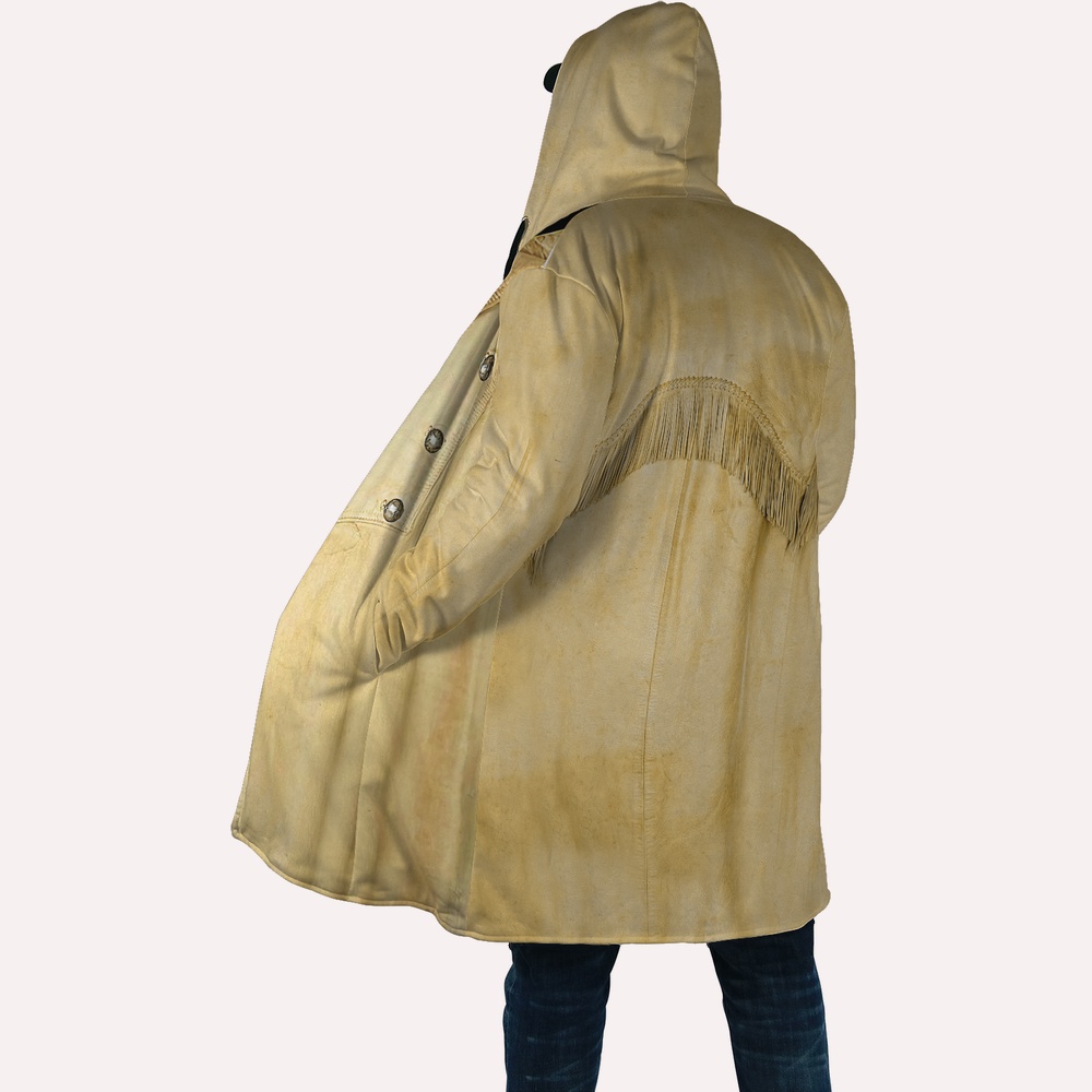Native American Coat, Cowhide Motifs Native American 3D All Over Printed Hooded Cloak Coat
