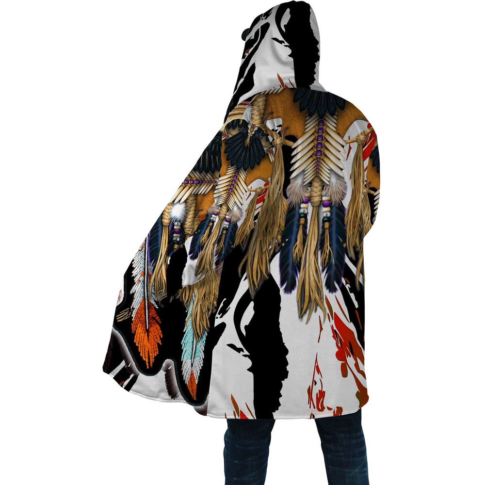 Native American Coat, Crow Symbol Native American 3D All Over Printed Hooded Cloak Coat