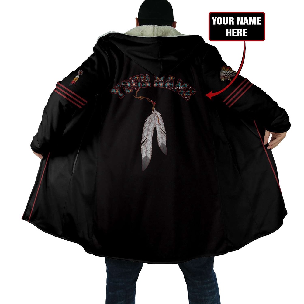 Native American Coat, Custom Name Feather Native American3D All Over Printed Hooded Cloak Coat Native American Coat, Custom Name Feather Native American3D All Over Printed Hooded Cloak Coat