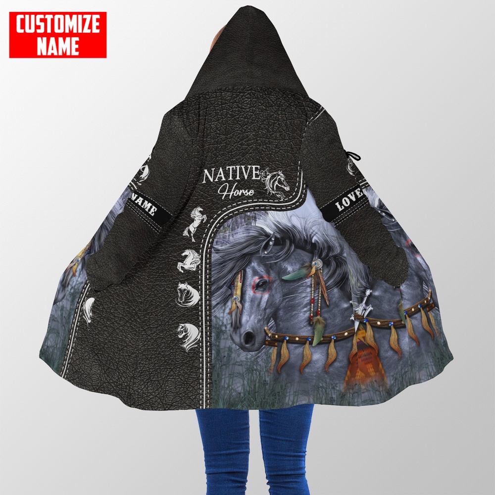 Native American Coat, Customized Name Horse Indigenous Native American All Over Printed Hooded Cloak Coat, Native American Hoodies