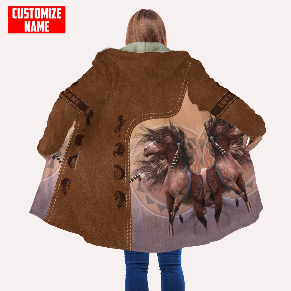 Native American Coat, Customized Name Horse Native American All Over Printed Hooded Cloak Coat, Native American Hoodies