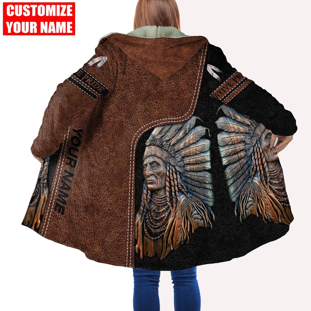 Native American Coat, Customized Name Patriarch Native American All Over Printed Hooded Cloak Coat, Native American Hoodies