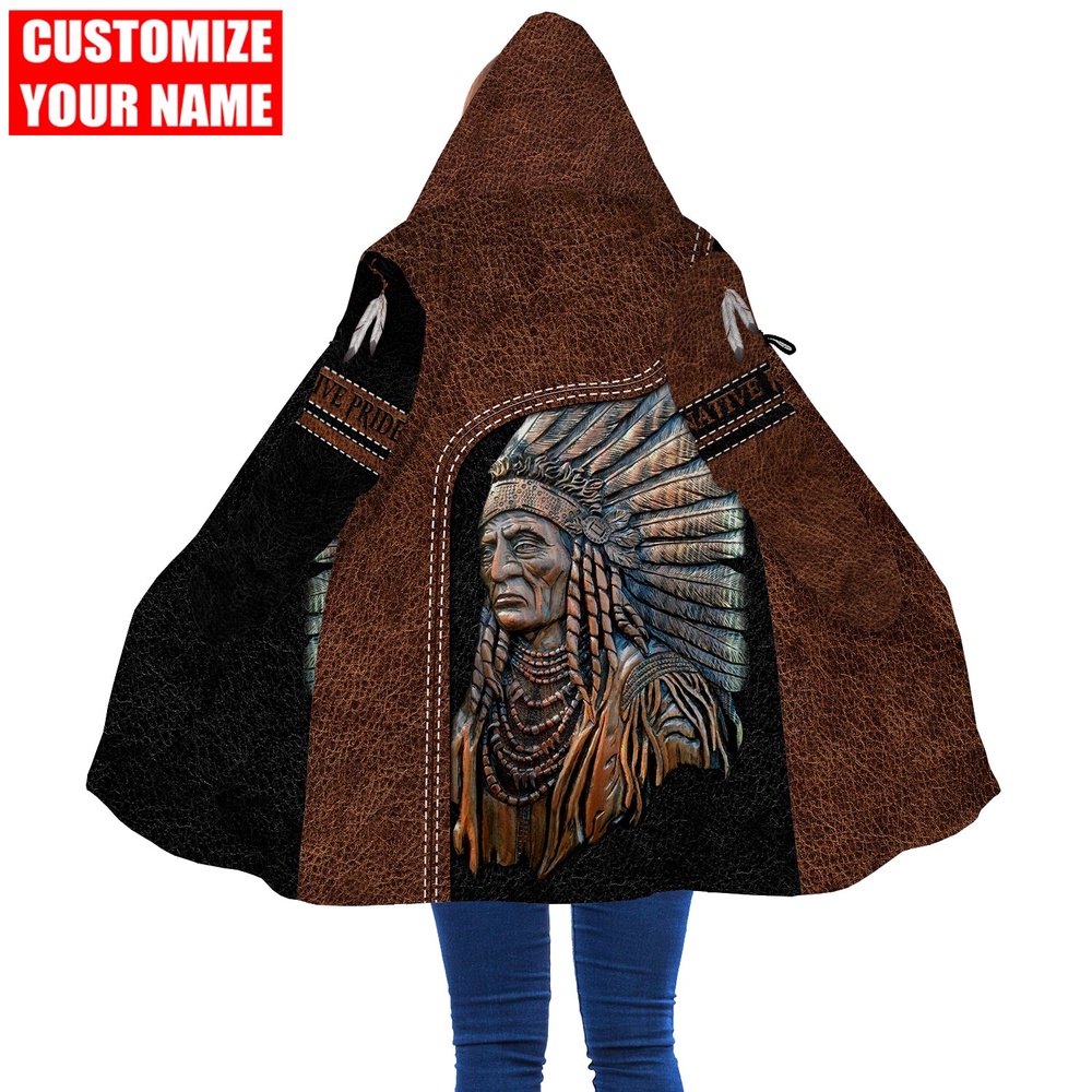 Native American Coat, Customized Name Patriarch Native American All Over Printed Hooded Cloak Coat, Native American Hoodies