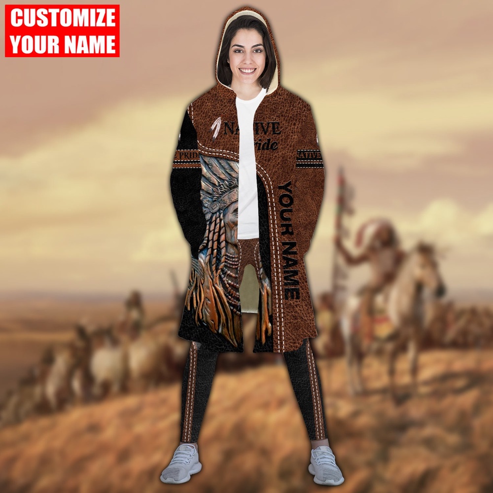 Native American Coat, Customized Name Pride Native American Hooded Cloak Coat, Native American Hoodies