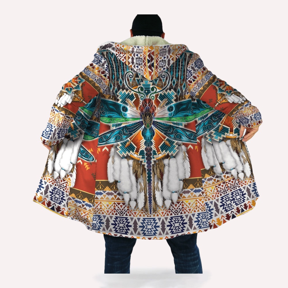 Native American Coat, Dragonfly Native American 3D All Over Printed Hooded Cloak Coat Native American Coat, Dragonfly Native American 3D All Over Printed Hooded Cloak Coat