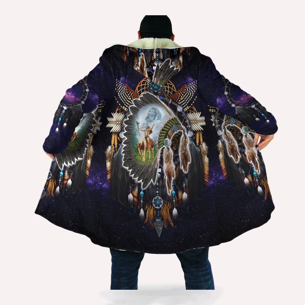 Native American Coat, Dream Catcher Protection Native American 3D All Over Printed Hooded Cloak Coat