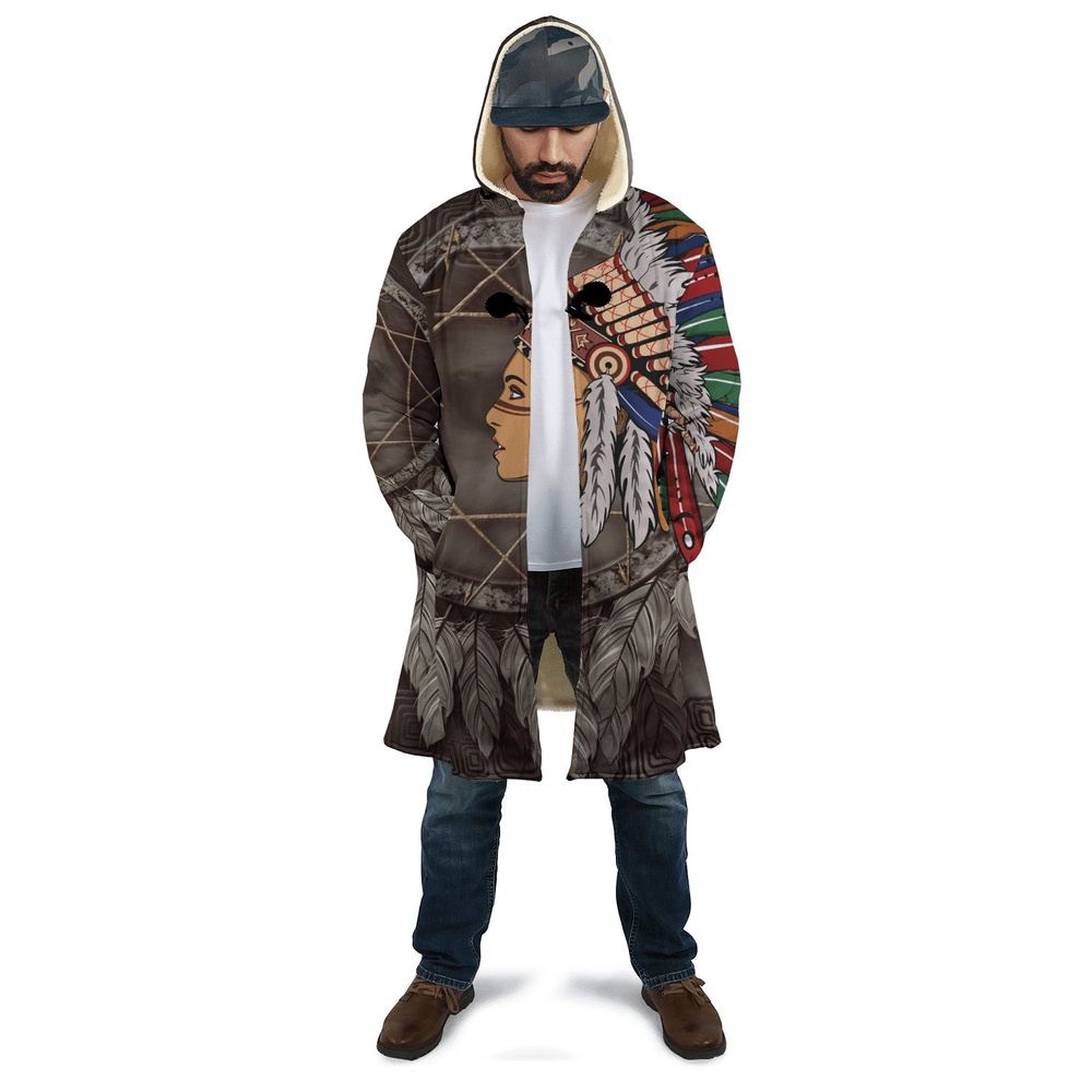 Native American Coat, Dream Catcher Totem Native American 3D All Over Printed Hooded Cloak Coat