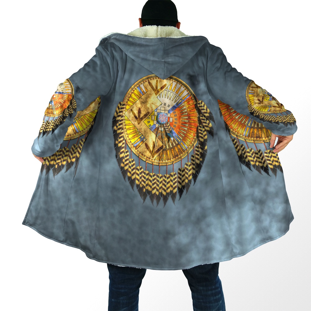 Native American Coat, Dreamcatcher Spirit Of Nature Native American 3D All Over Printed Hooded Cloak Coat