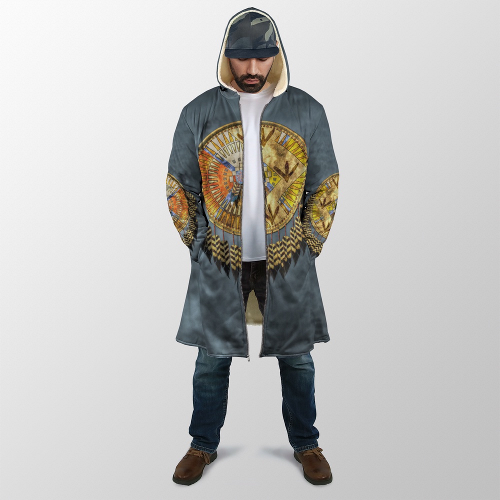 Native American Coat, Dreamcatcher Spirit Of Nature Native American 3D All Over Printed Hooded Cloak Coat