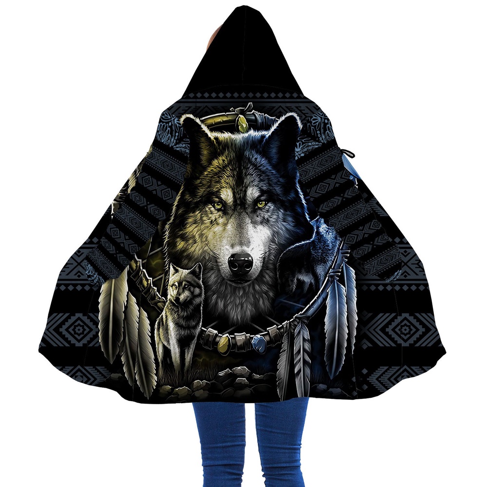 Native American Coat, Dreamcatcher Wofl Native American Hooded Cloak Coat, Native American Hoodies