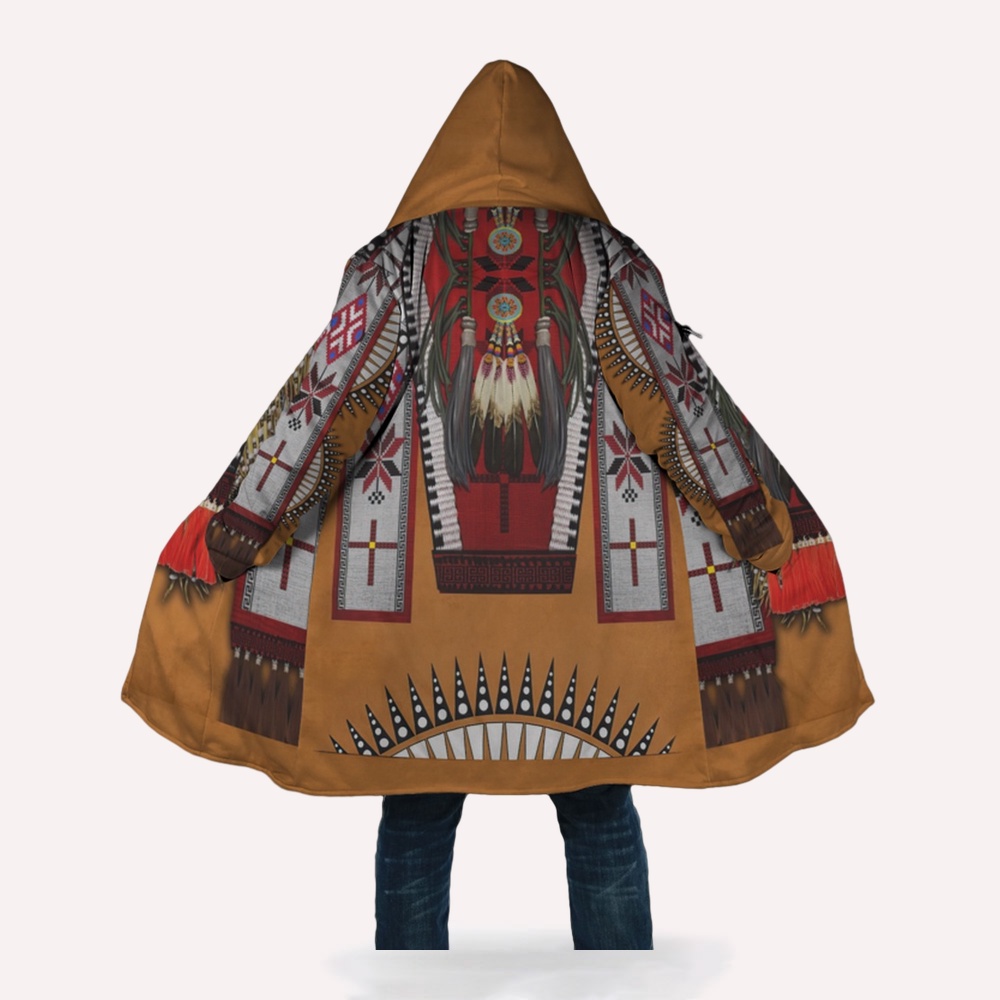 Native American Coat, Ethnic Totem Patterns Native American 3D All Over Printed Hooded Cloak Coat Native American Coat, Ethnic Totem Patterns Native American 3D All Over Printed Hooded Cloak Coat