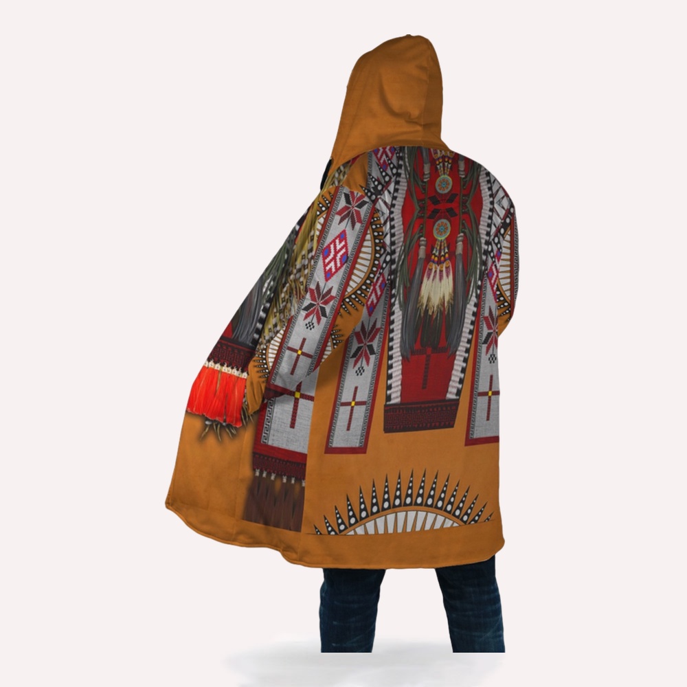 Native American Coat, Ethnic Totem Patterns Native American 3D All Over Printed Hooded Cloak Coat Native American Coat, Ethnic Totem Patterns Native American 3D All Over Printed Hooded Cloak Coat