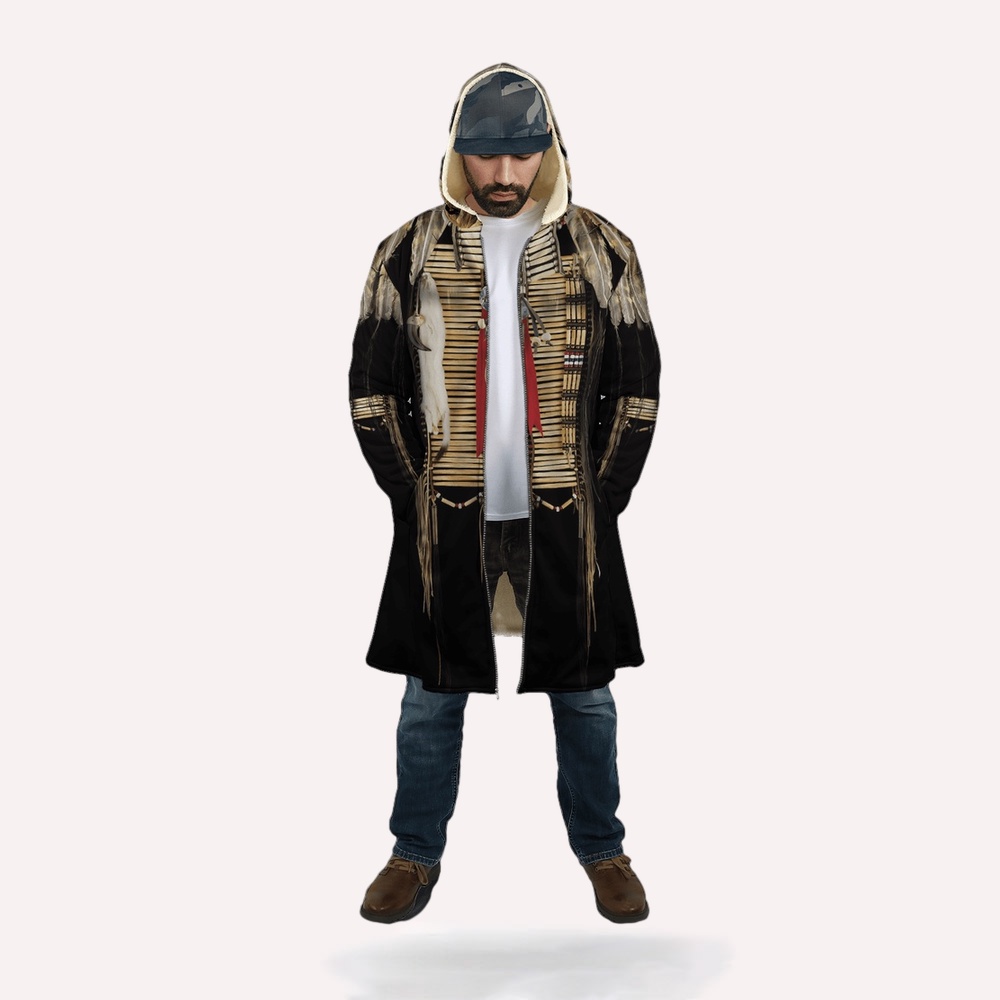 Native American Coat, Falcon Feathers Native American 3D All Over Printed Hooded Cloak Coat Native American Coat, Falcon Feathers Native American 3D All Over Printed Hooded Cloak Coat