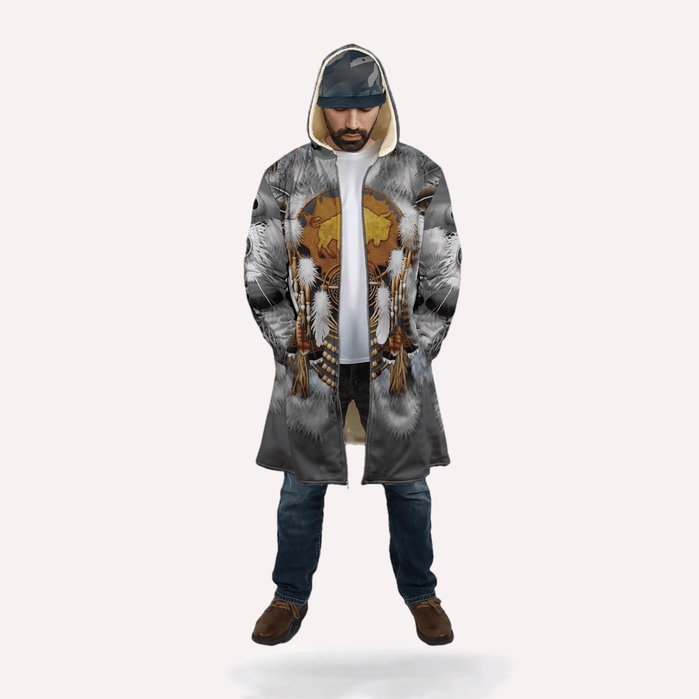 Native American Coat, Feather Pattern Native American 3D All Over Printed Hooded Cloak Coat Native American Coat, Feather Pattern Native American 3D All Over Printed Hooded Cloak Coat