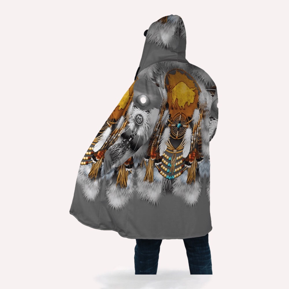 Native American Coat, Feather Pattern Native American 3D All Over Printed Hooded Cloak Coat Native American Coat, Feather Pattern Native American 3D All Over Printed Hooded Cloak Coat