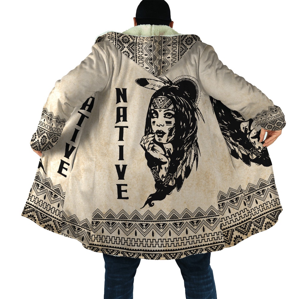 Native American Coat, Homeland Pride Native American 3D All Over Printed Hooded Cloak Coat