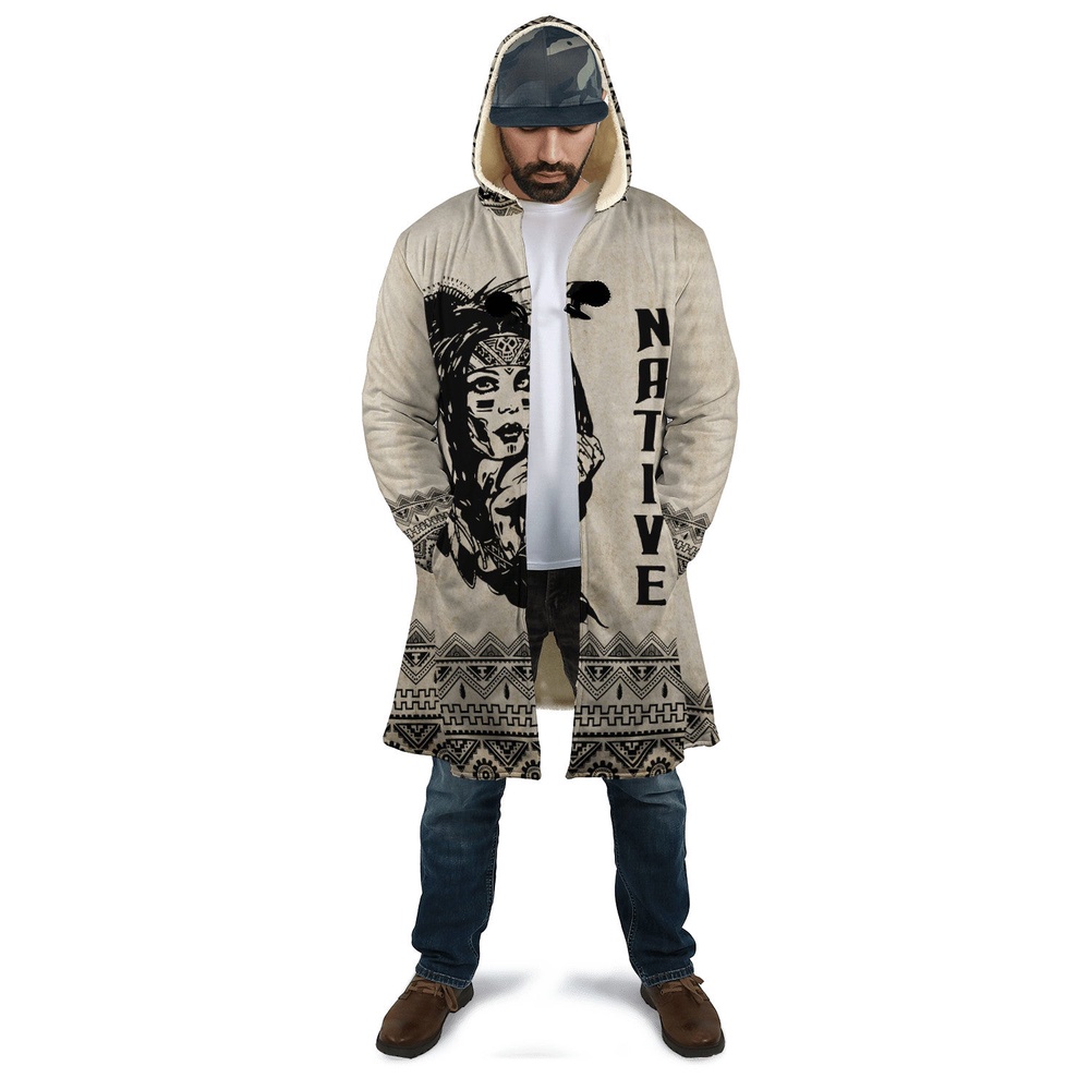 Native American Coat, Homeland Pride Native American 3D All Over Printed Hooded Cloak Coat