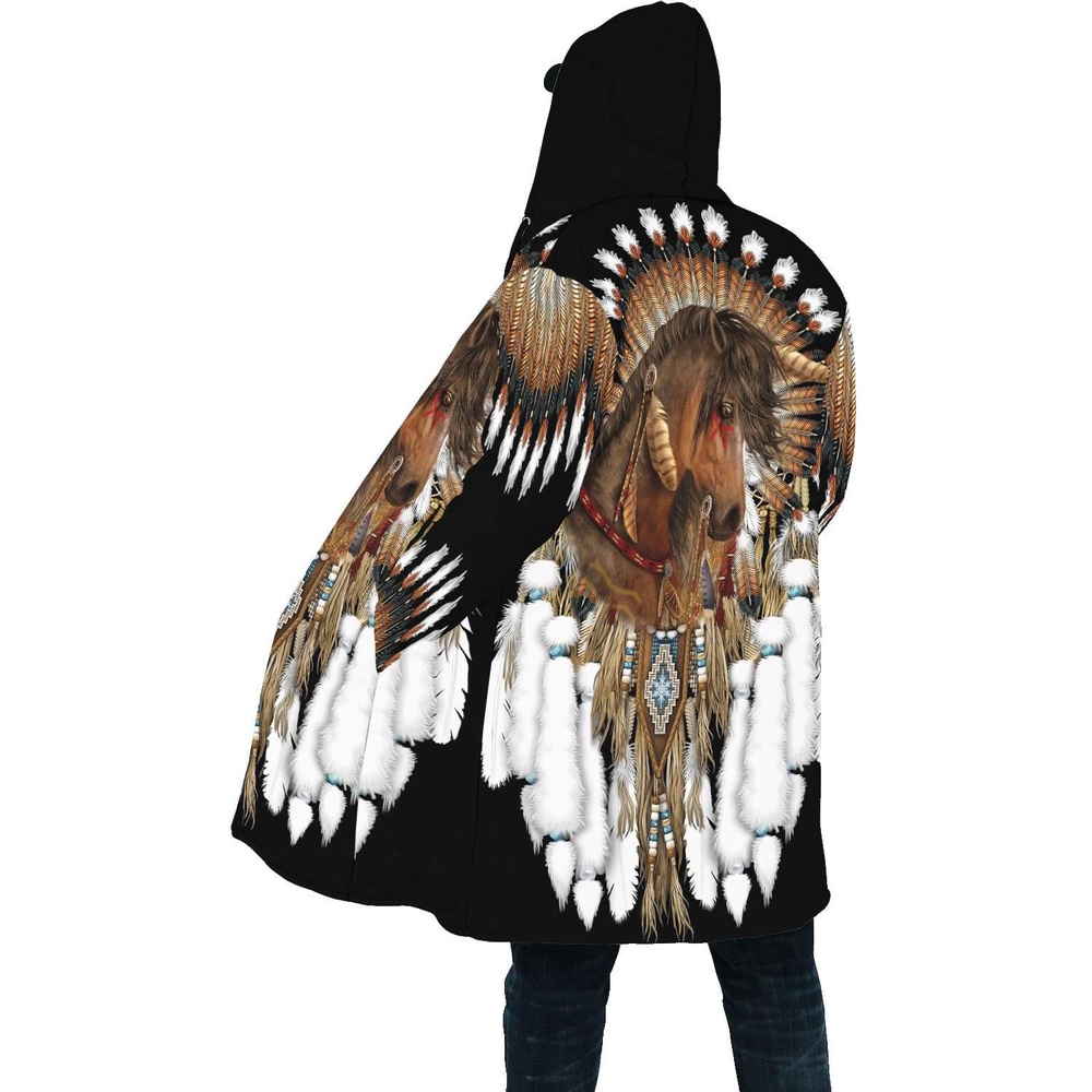 Native American Coat, Horse Pride Native American 3D All Over Printed Hooded Cloak Coat Native American Coat, Horse Pride Native American 3D All Over Printed Hooded Cloak Coat