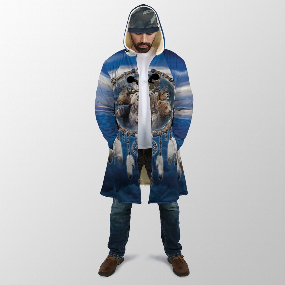 Native American Coat, Indigenous Animals Native American 3D All Over Printed Hooded Cloak Coat Native American Coat, Indigenous Animals Native American 3D All Over Printed Hooded Cloak Coat