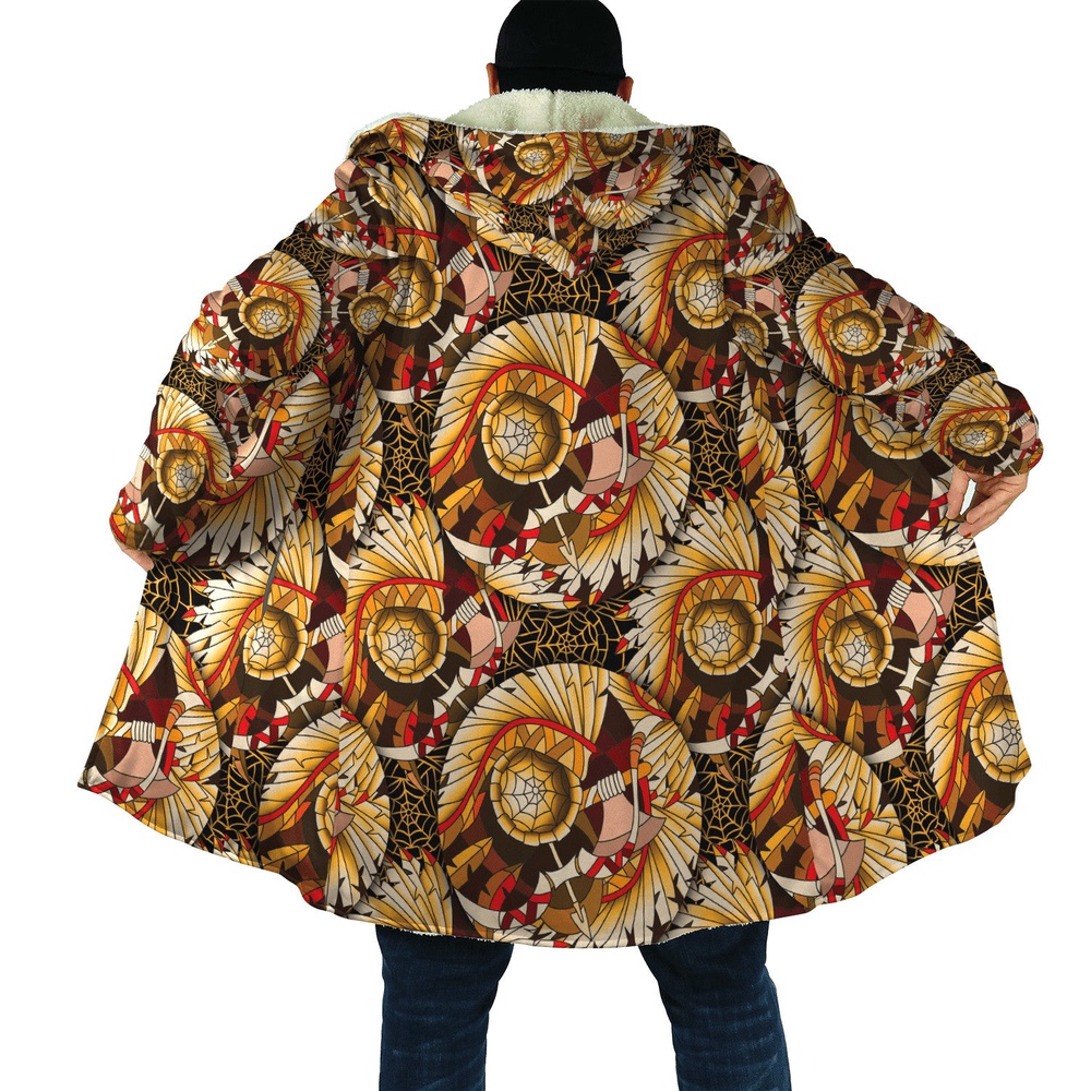Native American Coat, Indigenous Culture Native American 3D All Over Printed Hooded Cloak Coat Native American Coat, Indigenous Culture Native American 3D All Over Printed Hooded Cloak Coat