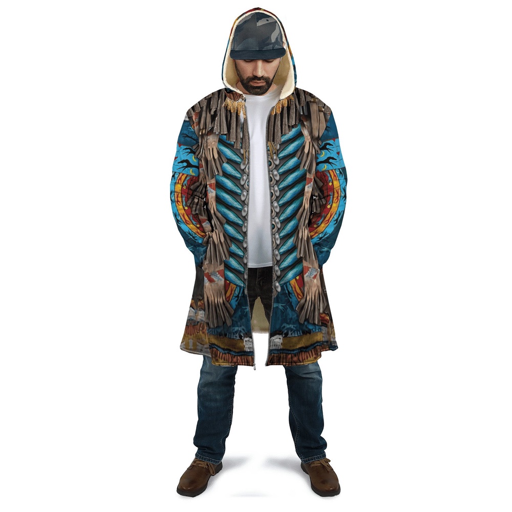 Native American Coat, Indigenous Essence Native American 3D All Over Printed Hooded Cloak Coat Native American Coat, Indigenous Essence Native American 3D All Over Printed Hooded Cloak Coat