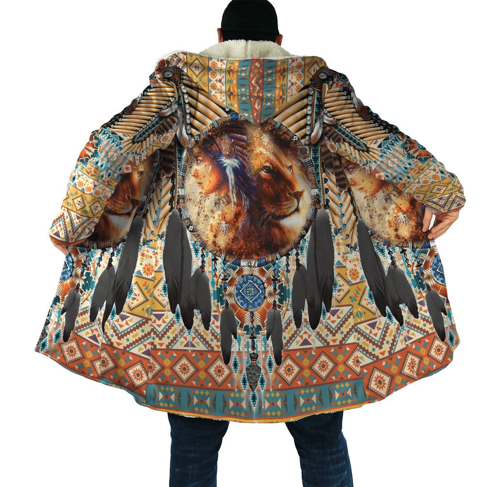 Native American Coat, Lion Native American 3D All Over Printed Hooded Cloak Coat Native American Coat, Lion Native American 3D All Over Printed Hooded Cloak Coat