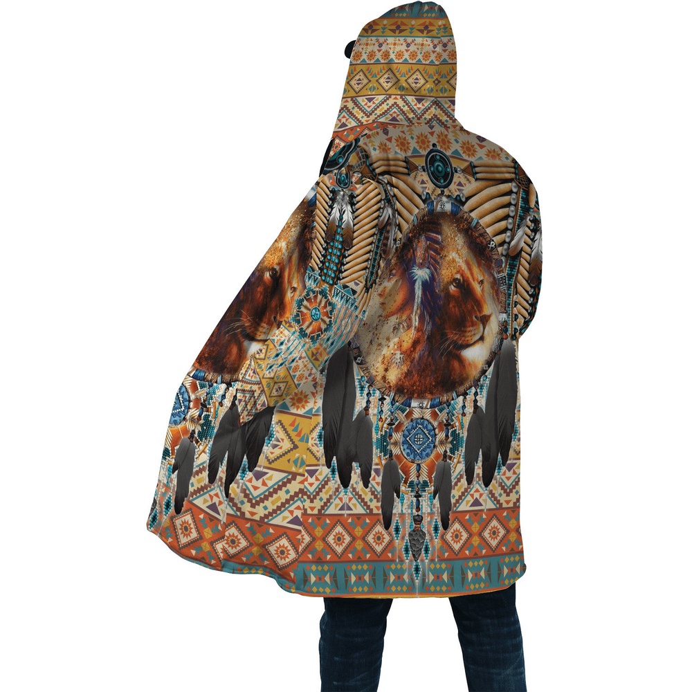 Native American Coat, Lion Native American 3D All Over Printed Hooded Cloak Coat Native American Coat, Lion Native American 3D All Over Printed Hooded Cloak Coat