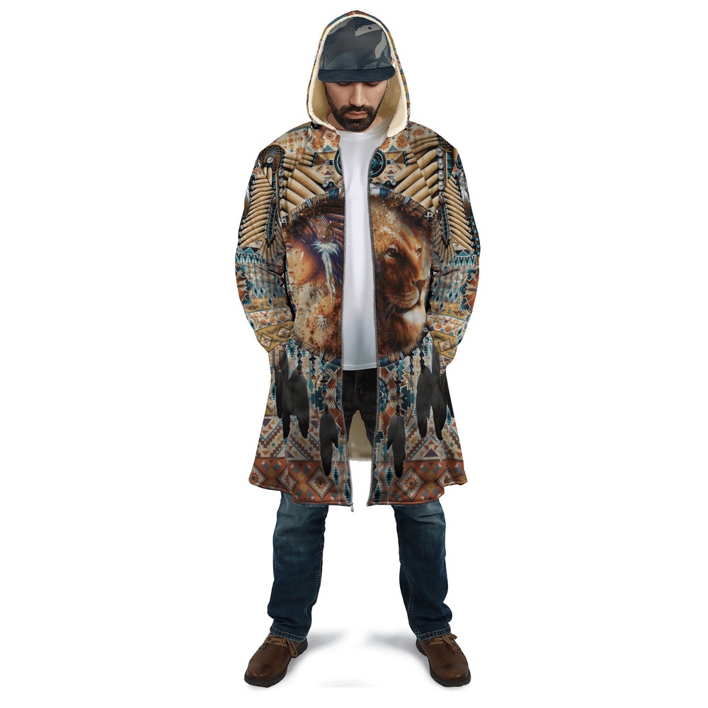 Native American Coat, Lion Native American 3D All Over Printed Hooded Cloak Coat Native American Coat, Lion Native American 3D All Over Printed Hooded Cloak Coat