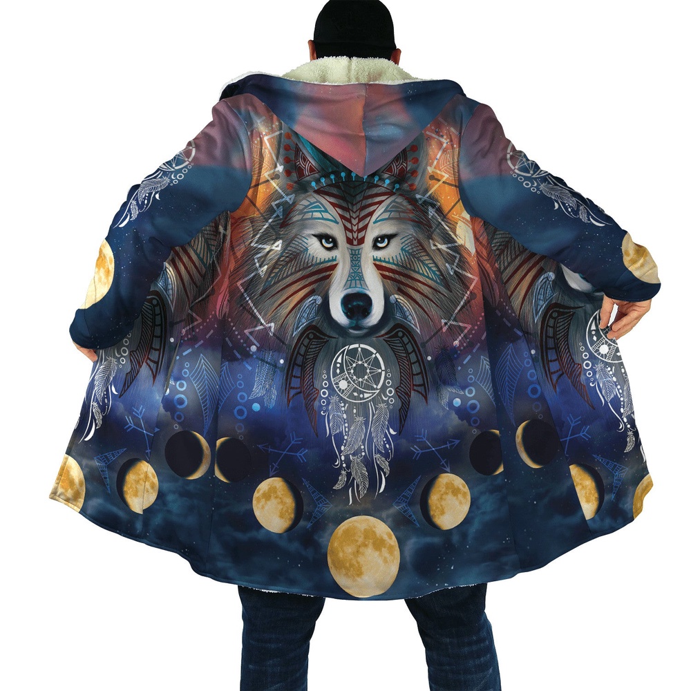 Native American Coat, Lunar Eclipse Native American 3D All Over Printed Hooded Cloak Coat Native American Coat, Lunar Eclipse Native American 3D All Over Printed Hooded Cloak Coat