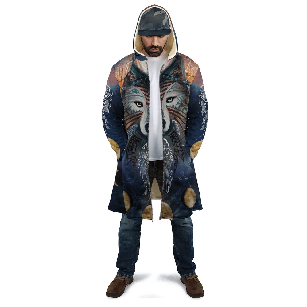 Native American Coat, Lunar Eclipse Native American 3D All Over Printed Hooded Cloak Coat Native American Coat, Lunar Eclipse Native American 3D All Over Printed Hooded Cloak Coat