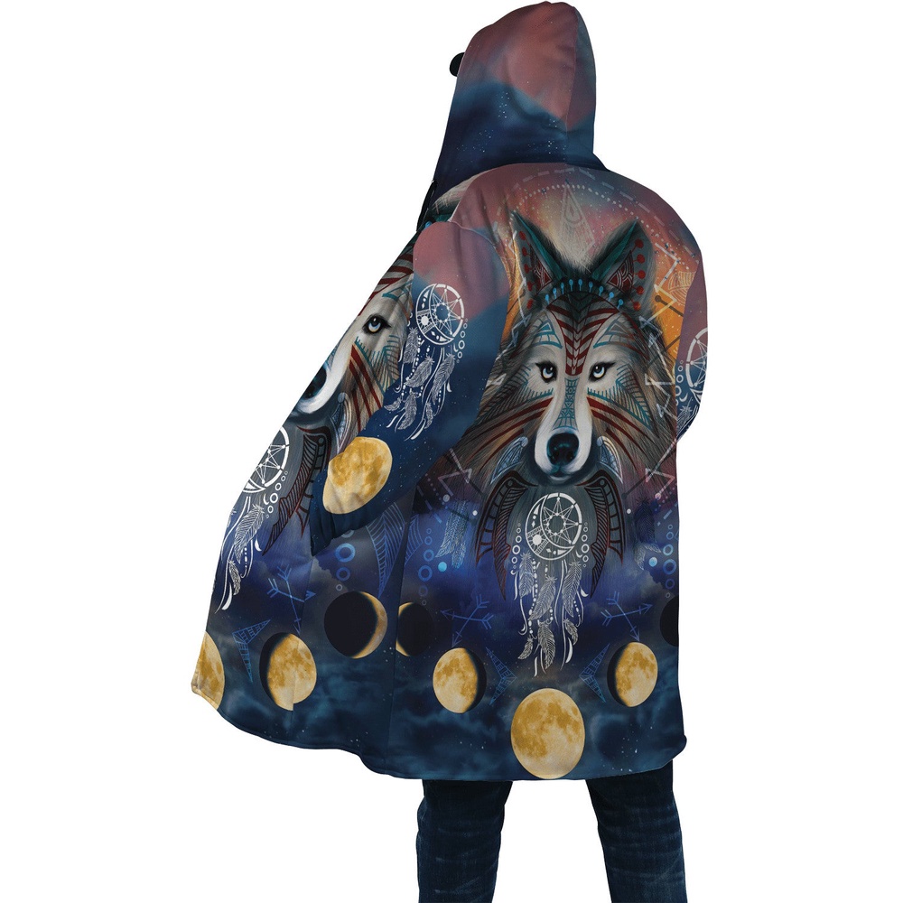 Native American Coat, Lunar Eclipse Native American 3D All Over Printed Hooded Cloak Coat Native American Coat, Lunar Eclipse Native American 3D All Over Printed Hooded Cloak Coat