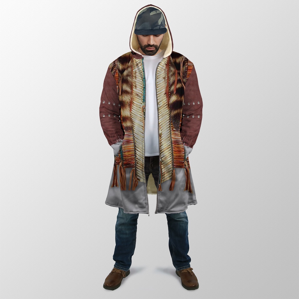 Native American Coat, Motifs Native American 3D All Over Printed Hooded Cloak Coat Native American Coat, Motifs Native American 3D All Over Printed Hooded Cloak Coat
